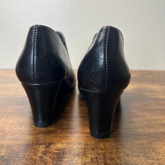 Aerosoles Sundown Wedge Boots 7 Womens Black Leather Ankle Booties Slip On New - Picture 5 of 10